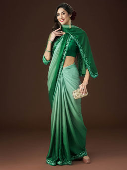 Kasee - Women Green Embroidered Saree with Unstitched Blouse