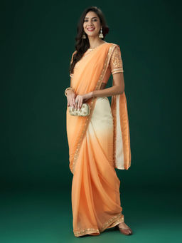Kasee - Women Orange Embroidered Saree with Unstitched Blouse