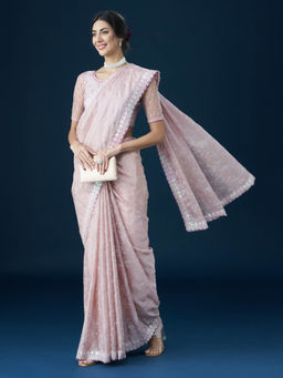 Kasee - Women Pink Embellished Sequinned Saree with Unstitched Blouse