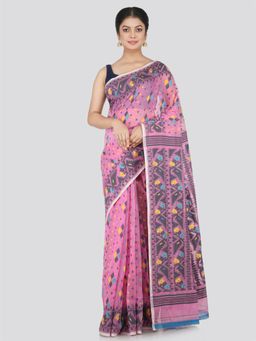 PinkLoom - Women's Soft Cotton Jamdani Saree Without Blouse Piece, Pink