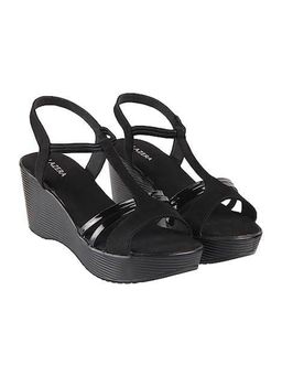 LAZERA SHOES - Black Shine Lift Strap Wedge Heel Sandals