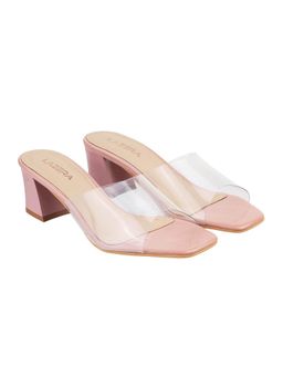 LAZERA SHOES - Nude Crystal Curve Block Heel Sandals