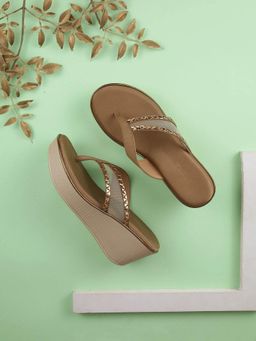 LAZERA SHOES - Gold Studded Wedge Heel Sandals