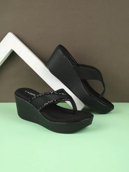 LAZERA SHOES - Black Studded Wedge Heel Sandals
