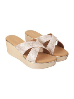 LAZERA SHOES - Gold Luxe Weave Cross Strap Wedge Heel Sandals