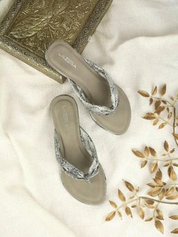 LAZERA SHOES - Silver Textured Block Heel Sandals