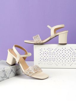 LAZERA SHOES - Beige Women’S Embroidered Block Heel Sandals