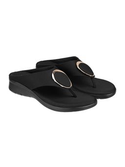 LAZERA SHOES - Black Women’S Comfort Flat Toe-Loop Wedge Heel Sandals