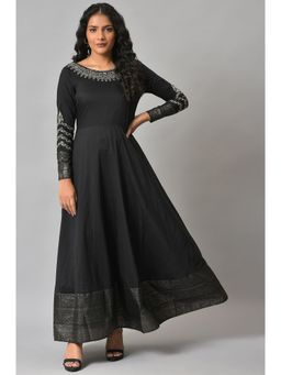 W - Black Embroidered Maxi Dress