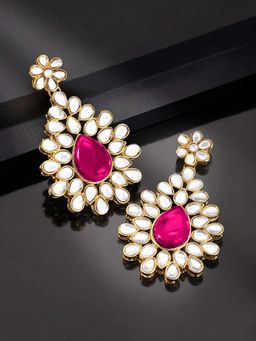 Peora - Magenta Color Gold Plated Kundan Studded Drop & Dangle Earring Ethnic Jewellery