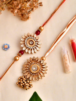Shoshaa - Kundan Floral Bhai Rakhi & Bhabhi Lumba with Roli Chawal