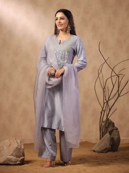 Palak Khandelwal - Lavender Blue Kurta Paired with Pants and Dupatta (Set of 3)