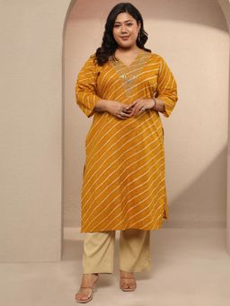 Extra love by Libas - Printed Cotton Straight Kurta for Women - Mustard