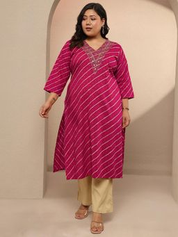 Extra love by Libas - Printed Cotton Straight Kurta for Women - Pink