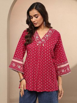Libas - Floral Printed Cotton Blend Straight Kurti for Women
