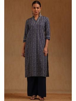 Soch - Womens Indigo Cotton Ethnic Motifs Kurta