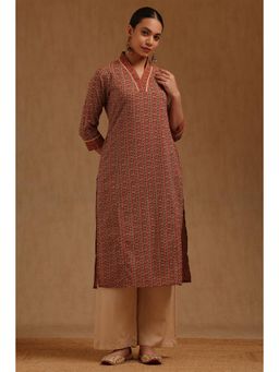 Soch - Womens Rust Cotton Geometric Printed Kurta