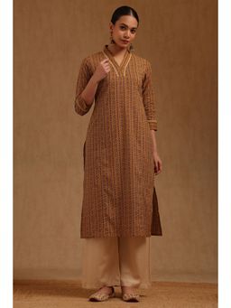 Soch - Womens Mustard Cotton Geometric Printed Kurta