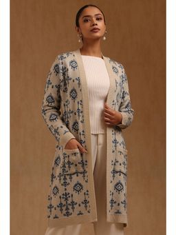 Soch - Womens Off White Acrylic Ethnic Motifs Winter Shrug