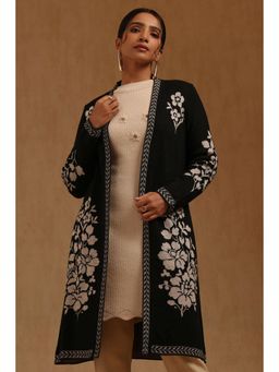 Soch - Womens Black Acrylic Floral Woven Winter Shrug