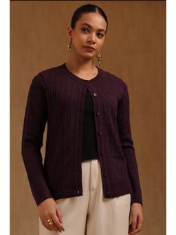 Soch - Womens Purple Acrylic Knitted Cardigan
