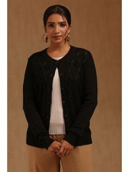 Soch - Womens Black Acrylic Knitted Cardigan