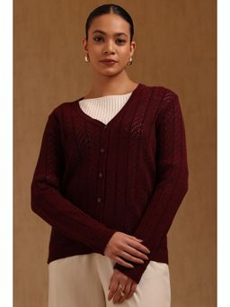 Soch - Womens Red Acrylic Knitted Cardigan