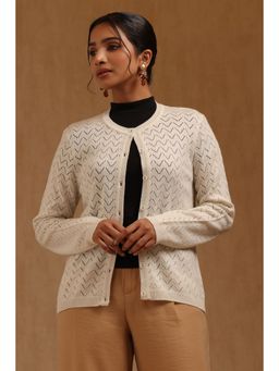 Soch - Womens Off White Acrylic Knitted Cardigan