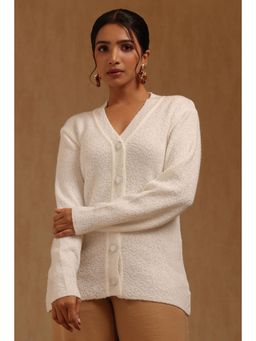 Soch - Womens White Acrylic Knitted Cardigan
