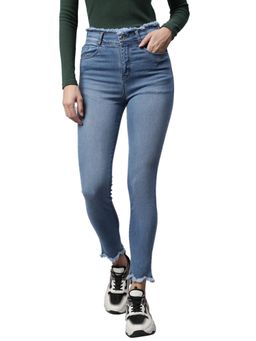 Global Republic - Women Light Blue Fringed Detail Skinny Leg High Rise Jeans