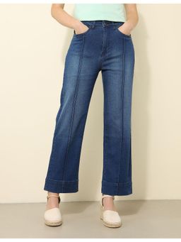 U.S. POLO ASSN. - Blue Pintucked High Rise Straight Fit Jeans