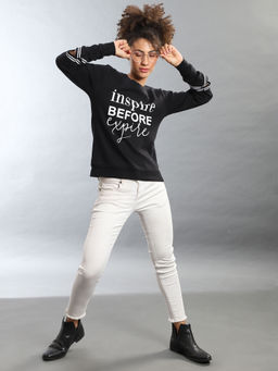 PINACOLADA - Black Women Typography Print Stylish Casual Sweatshirts