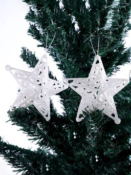 Tayhaa - Set Of 2 White Patterned Star Ornaments