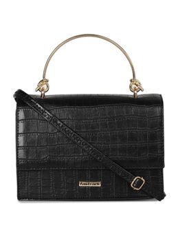 Fastrack - Jet Black Croc-textured Party Sling Bag for Women