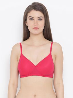 Clovia - Cotton Spandex Solid Padded Demi Cup Wire Free T-shirt Bra - Dark Pink