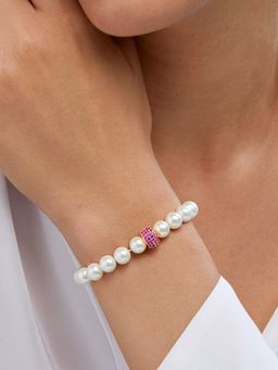 MINUTIAE - Rose Gold Plated Pearls Beaded Elasticated Bracelet