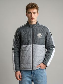 Monte Carlo - Mens Grey Regular Fit Full Sleeve Solid Bomber Jacket