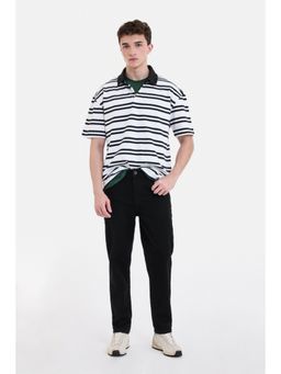 Snitch - White Stripes Half Sleeves Oversized Polo T-Shirt