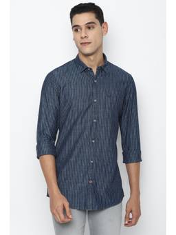 Allen Solly - Men Navy Custom Fit Striped Full Sleeves Casual Shirt