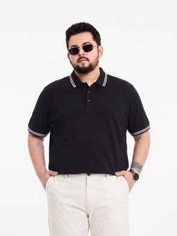 Toodlegram - Men Black Plus Size Polo T-Shirt