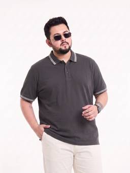 Toodlegram - Men Grey Plus Size Polo T-Shirt