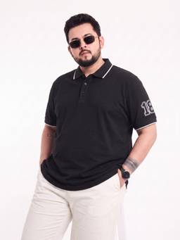 Toodlegram - Men Black Plus Size Polo T-Shirt