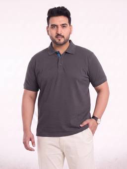 Toodlegram - Men Grey Plus Size Polo T-Shirt