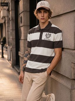 max - Urb_N Men Striped Oversized Polo T-Shirt