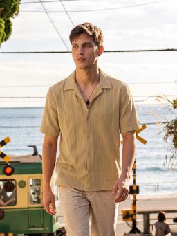 max - Urb_N Beige Men Textured Shirt