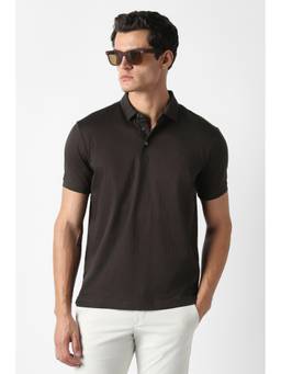 Van Heusen - Men Brown Textured Polo T-Shirt