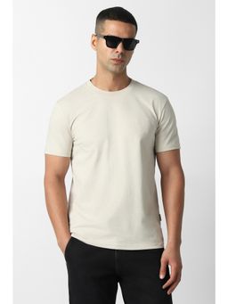 Van Heusen - Men Off White Textured Crew Neck T-Shirt