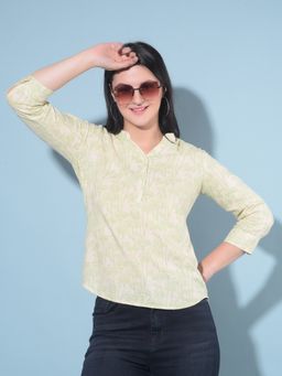 CRIMSOUNE CLUB - Women Green Floral Print Linen Top