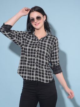 CRIMSOUNE CLUB - Women Black Tartan Check Shirt