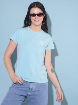 CRIMSOUNE CLUB - Women Blue Cotton T-Shirt
